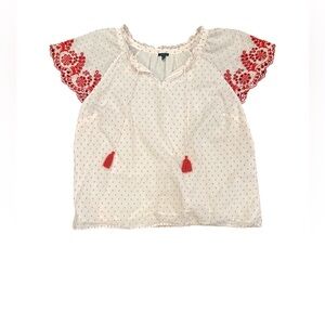 Talbots Red and White Embroidered Blouse